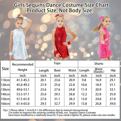 Miniatura 5 de Girls Sequins Dance Dress, Jazz Dance Costumes Hip Hop Outfits Sleeveless Modern Dance Costume Top and Shorts