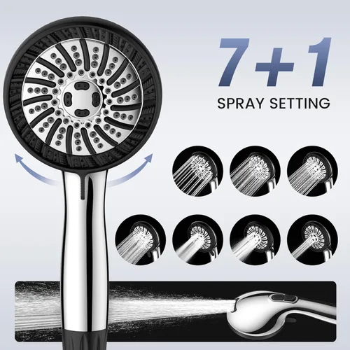 Miniatura 4 de PWERAN Cabezal de ducha filtrado de mano, cabezal de ducha de alta presión de 8 chorros con filtros y cabezal de ducha desmontable mejorado, perlas