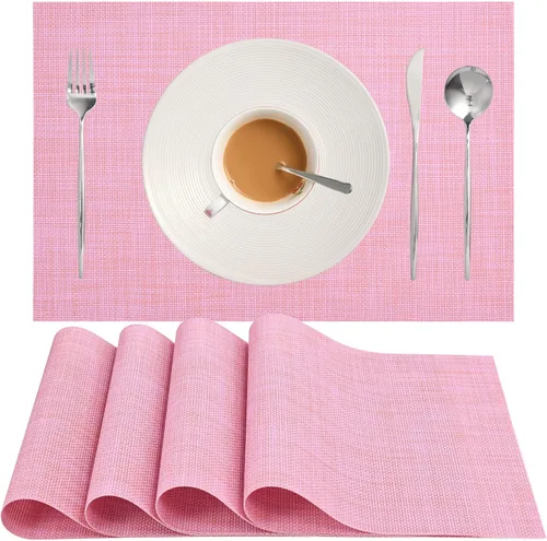 Zupro - Juego de 4 manteles individuales trenzados de PVC de 18 x 12 pulgadas, color rosa para uso en interiores y exteriores | Manteles