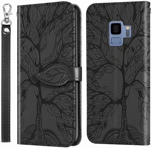 Miniatura 8 de Funda tipo cartera para Samsung Galaxy S9, piel sintética de alta calidad con diseño de árbol en relieve, función atril, ranuras para tarjetas