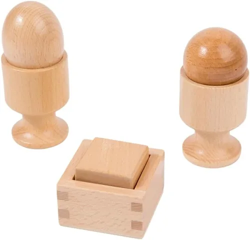 Adena Montessori Inspirado ejercicio de ajuste de objetos 3D, bola de huevo con cubo de taza con caja, juguetes de madera para habilidades motoras