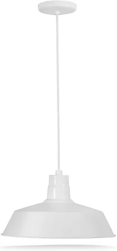 Lámpara colgante industrial blanca de 14 pulgadas con cable ajustable de 10 pies, lámpara colgante vintage montada en techo para uso en interiores,