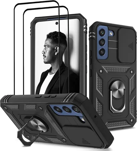Jeylly Funda para Samsung Galaxy S22 5G con [2 protectores de pantalla de vidrio templado], a prueba de golpes, grado militar, funda protectora de