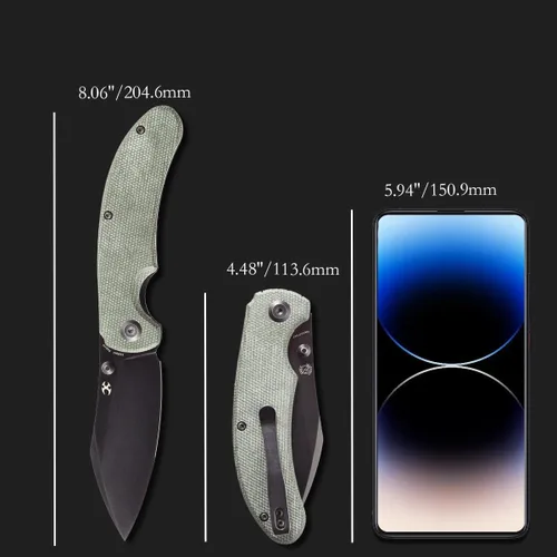 Miniatura 6 de KANSEPT Nesstreet Cuchillo plegable de bolsillo para hombres EDC Camping 3.58 pulgadas CPM-S35VN Material con mango de micarta verde para llevar