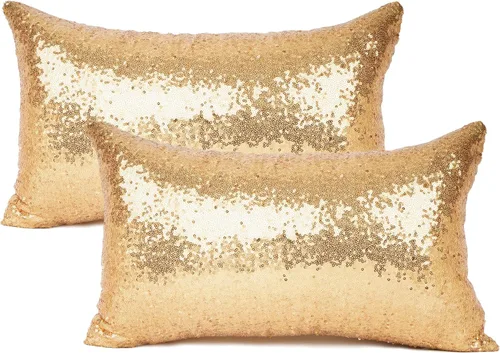 Miniatura 22 de YOUR SMILE Paquete de 2, Nueva Serie de Lujo Oro Rosa Champán Decorativa con Lentejuelas Brillantes y Cómoda Funda de Almohada Decorativa de Satén