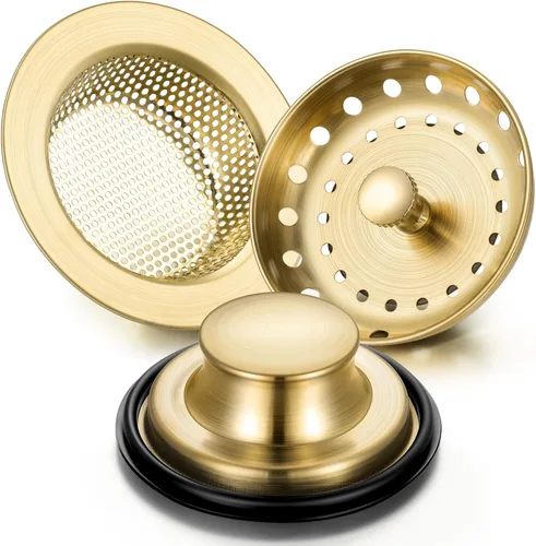 Miniatura 11 de Mudder 3 piezas de colador y tapón de drenaje para fregadero de cocina, tapón de eliminación de basura de acero inoxidable con asa, filtro universal