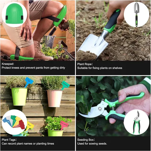 Miniatura 7 de Suministros de jardinería, juego de herramientas de jardín, 19 piezas de herramientas de jardín de acero inoxidable con bolsa, regalos de jardinería