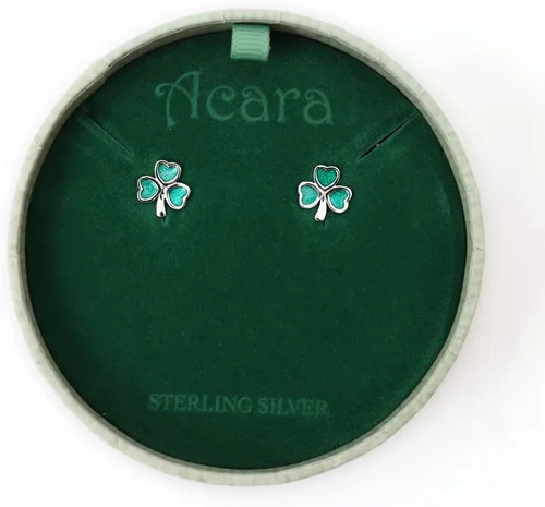 Miniatura 5 de Pendientes irlandeses de trébol de tres hojas para mujer, plata de ley 925, esmalte verde celta, fabricados en Irlanda por Artisan Jewelers, Plata