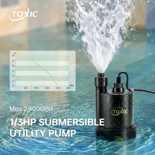 Miniatura 7 de Bomba de sumidero sumergible de 1/3 HP 2400 GPH Bomba de agua portátil de utilidad Bomba de drenaje termoplástico con cable de alimentación de 10