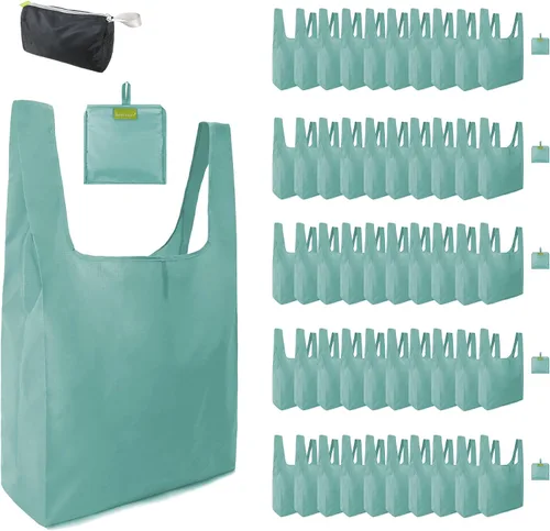 Miniatura 70 de BeeGreen Bolsas de comestibles reutilizables de Navidad con bolsa de almacenamiento con cremallera, paquete de 10 bolsas de compras reutilizables a