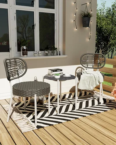 Miniatura 2 de GarveeLife - Juego de 3 piezas de muebles de mimbre para patio estilo bistró, sillas de comedor para exteriores, incluye 2 sillas de ratán y mesa