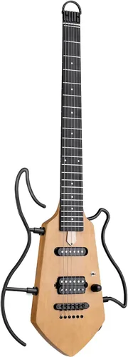Miniatura 9 de Mini guitarra eléctrica de viaje, pequeña guitarra ligera sin cabeza para práctica, cuerpo sólido compacto portátil fácil de montar con soportes