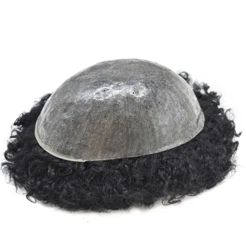Miniatura 3 de Afro Toupee para hombres negros, rizado brasileño, pieza de cabello humano afroamericano afro ondulado para hombres, extensiones de pelo de piel