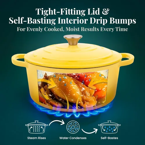 Miniatura 7 de Larder & Vine Olla de horno holandés de hierro fundido esmaltado de 5.7 cuartos de galón con tapa Para hornear pan Compatible con todos