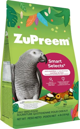 ZuPreem Smart Selects - Alimento diario para pájaros para loros, conure, caique, gris africano, eclecto, cacatúa pequeña, pellets de aves y mezcla