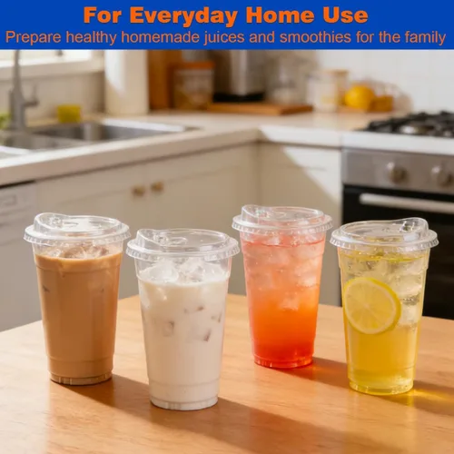 Miniatura 5 de ARTLYMERS Paquete de 100 vasos de plástico transparente de 16 onzas con tapas, tazas desechables para café helado con tapas para sorbos para bebidas
