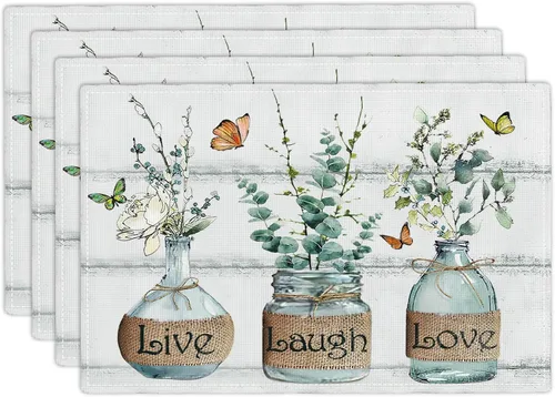 Miniatura 36 de Juego de 4 manteles individuales con diseño de flores y rosas, manteles individuales lavables para decoración del hogar, fiesta, interior, cocina