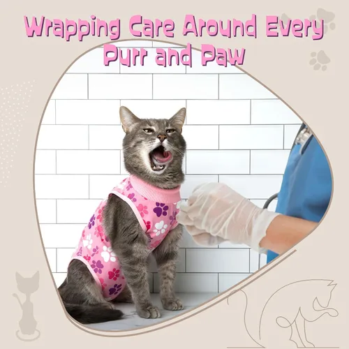 Miniatura 13 de Traje de recuperación para gatos: Traje de poscirugía azul suave para gatos con diseño de huella de pata - Traje de recuperación elástico
