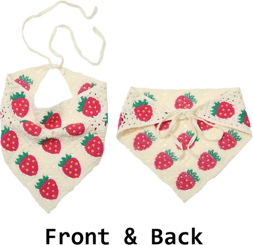 Miniatura 4 de AWAYTR Crochet Bandana Head Kerchief Hair Scarf 2Pcs Knitted Scarves Tie Bcak Floral Headwrap for Women Girls