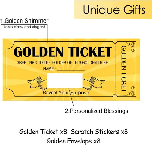 Miniatura 7 de Well Tile Golden Ticket - Tarjetas para rascar, paquete de 8 tarjetas de cumpleaños sorpresa premium con sobres, escribe tu propio mensaje, tarjetas