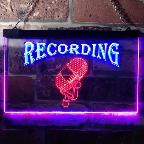 Miniatura 2 de ADVPRO Grabación en el micrófono de aire estudio de doble color LED neón signo azul y rojo 12 "x 8.5" st6s32-i0206-br