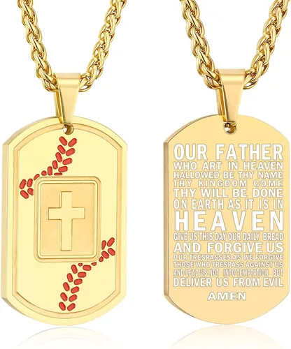 Miniatura 16 de Collar de cruz con versículo bíblico de béisbol, acero inoxidable, dije de cruz en tono negro/dorado/plateado, regalos religiosos, joyería deportiva