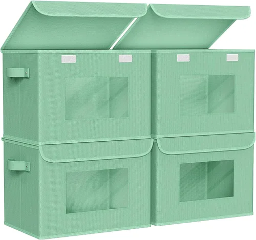 Miniatura 9 de Univivi Cajas de almacenamiento plegables de tela con tapas para ropa, [paquete de 3] cajas organizadoras de armario con asas para el hogar, Beige