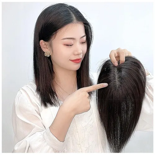 Miniatura 4 de Parte en U de cabello humano real con base de seda, parte lateral, clip en el postizo lacio, sin costuras, repuesto para pérdida de cabello de Negro