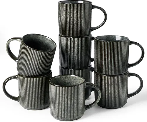 Miniatura 11 de Juego de Tazas de Café Famiware para 6, Tazas de 12 oz con Asa para Café, Té, Cacao, Leche - Juego de Vajilla de Cerámica y Gres, Blanco Mate Blanco