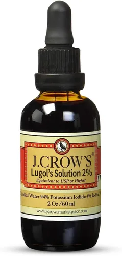 J.CROW'S® Solución de yodo Lugol 2% 2 oz (1 botella) – Líquido de yodo y potasio de primera calidad, extracto de salmuera natural sin gluten y