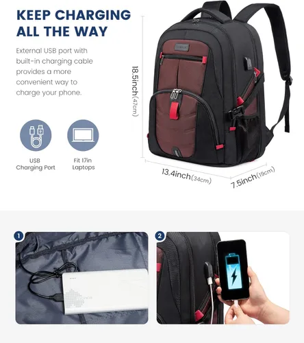 Miniatura 3 de LOVEVOOK Mochila de viaje para laptop con cerradura y de 17 pulgadas para computadora, para negocios, trabajo, escuela, universidad, para hombres