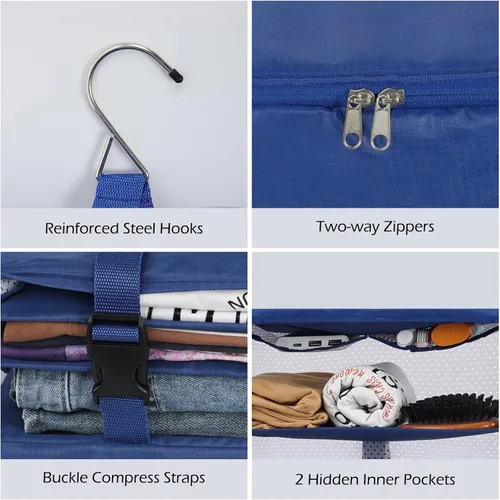 Miniatura 6 de Surblue Bolsa de Almacenamiento Colgante para Armario Plegable de 3 Estantes de Tela Oxford Lavable con 2 Ganchos
