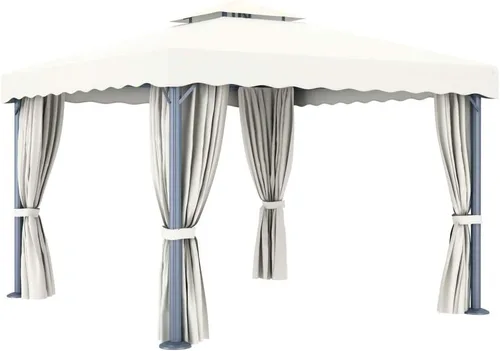 Miniatura 4 de carpas para patio, kiosco, carpa con cortina de 9.8 x 9.8 pies, aluminio blanco crema, adecuado para exteriores, jardín, camping