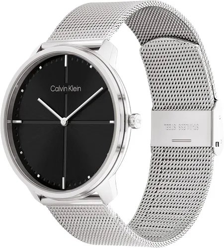 Miniatura 2 de Calvin Klein Reloj unisex de cuarzo de acero inoxidable y pulsera de malla, color plateado (modelo 25200152), plateado