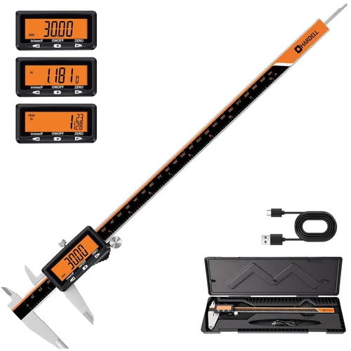 Miniatura 9 de HARDELL Calibre digital, herramienta de medición de pinza recargable de 6 pulgadas con pantalla naranja grande (sin retroiluminación), micrómetro