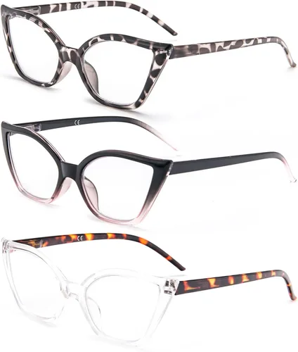 Miniatura 2 de DXYXYO Gafas de lectura de ojo de gato para mujer, paquete de 3 unidades, anti luz azul, para lectura de computadora, estilo retro con bisagra
