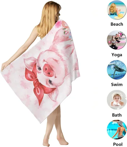 Miniatura 5 de feelacle Toalla de playa absorbente sin arena floral de cerdo rosa, toalla de mano grande para natación, baño, spa y piscina