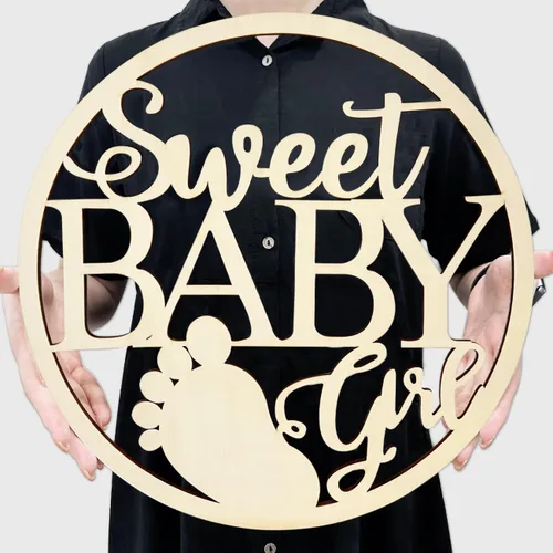 Letrero de madera para niña con texto en inglés «Sweet Baby Girl», decoración para colgar en la pared para recién nacidos, revelación de género,