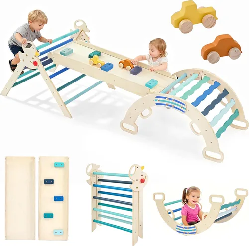 Miniatura 8 de DUMOS Pikler - Juego de triángulos para niños pequeños, juguetes de escalada y estructura de juego para interiores, juego de escalada Montessori