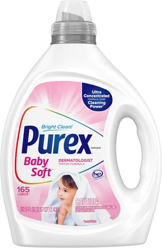 Detergente líquido para ropa de bebé Purex, ultra concentrado, 82.5 fl oz, 165 lavados, hipoalergénico, sin colorantes, suave para la piel