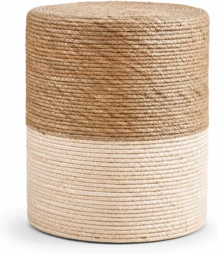 Wimarsbon Pufs otomanos, puf de hierba marina 100% natural, taburete redondo tejido a mano con marco de madera, reposapiés trenzado sentado, asiento