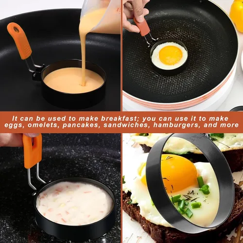 Miniatura 5 de Anillos de huevo de 3.5 pulgadas para freír huevos, con silicona, molde redondo para magdalenas inglesas, molde para panqueques, para acampar