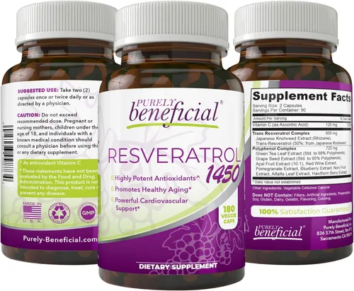 PURELY beneficial RESVERATROL1450 – Suministro para 90 días, 1450 mg por porción de potentes antioxidantes y trans-resveratrol, promueve