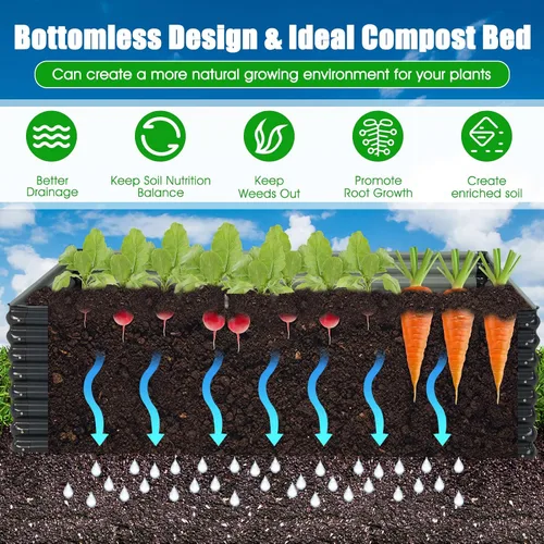 Miniatura 3 de Giantex Cama de jardín elevada galvanizada, 70.5 x 44 x 20.5 pulgadas, jardinera de metal y estante para leña, maceta rectangular grande de acero