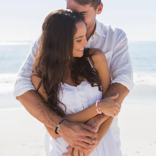 Miniatura 58 de 2 pulseras magnéticas para parejas, piedra natural negra mate, cristal para votos de amor eterno, juego de pulseras de cuentas de piedra de energía