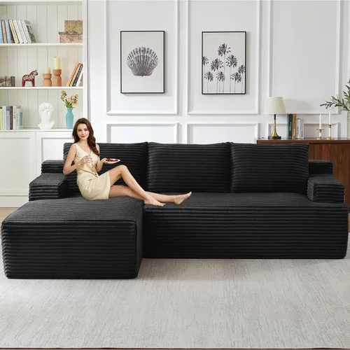 Sofá seccional Cloud de 96 pulgadas, sofá deshuesado para sala de estar, sofá modular con asiento profundo, sofá de pana cómodo y esponjoso con Negro