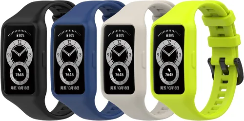 Paquete de 4 correas de silicona compatibles con Huawei Band 7 correas de repuesto de liberación rápida para Huawei Band 7 (negro, azul marino, gris