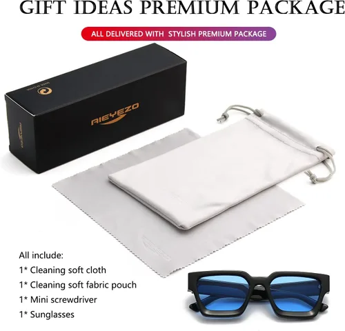 Miniatura 65 de AIEYEZO Gafas de sol cuadradas para mujeres y hombres, gafas de sol cuadradas con montura gruesa, estilo de diseñador simple