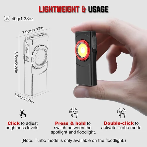 Miniatura 2 de Linterna EDC recargable Hopedone, linterna LED mini de 700 lúmenes con 8 modos, fuentes de luz duales, linterna magnética con clip, impermeable