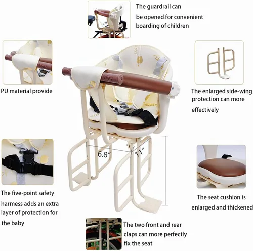 Miniatura 2 de Asiento trasero para bicicleta para niños, relleno extraíble cerrado para niños de 6 meses a 6 años Mounted Child Bike Seat Wraparound Attachment